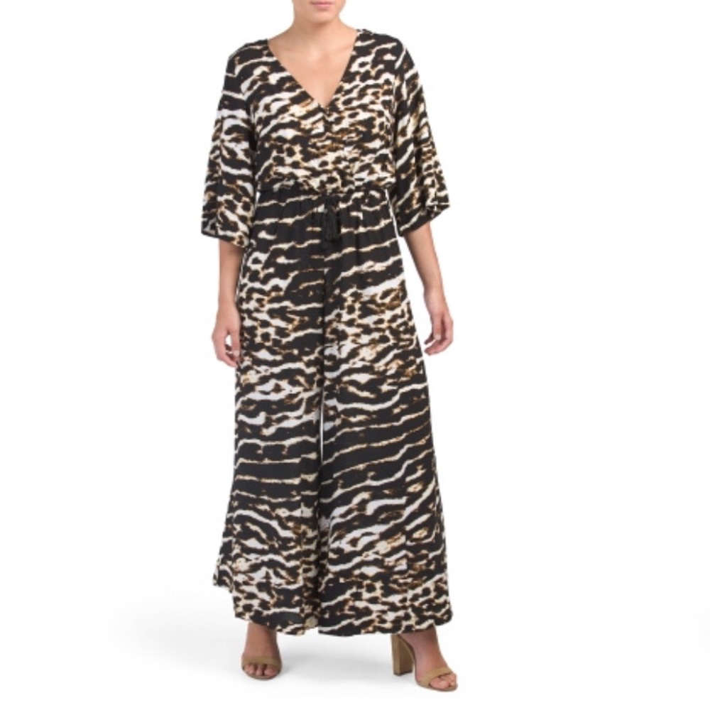 NWT Jaase Leopard Rayon Wide Leg Jumpsuit Romper